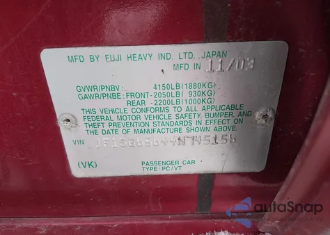 2004 Subaru Forester 2.5Xs z USA, uszkodzony, nr VIN JF1SG65644H745156